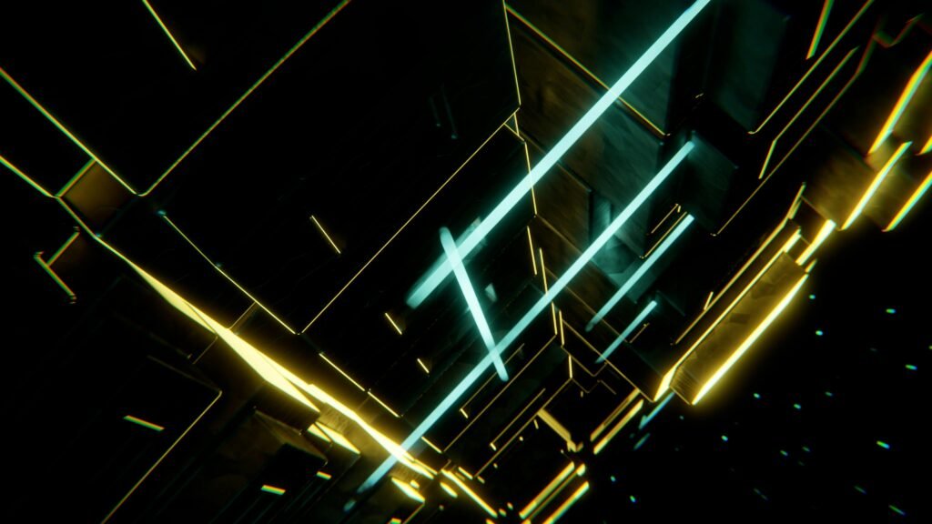 A high-tech abstract geometric visualization representing the structured logic needed to sell no-code database templates on danijacob.com.